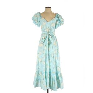 Loveshackfancy x Target Blue Estelle Midi Floral Puff Sleeve Dress V Neck